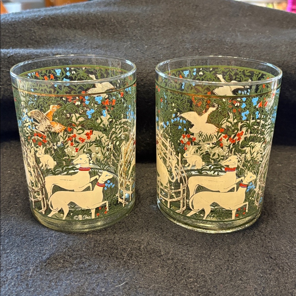 Vintage Pair of Cera “Enchanted Forest” Double Old Fashioned/Rocks Glasses